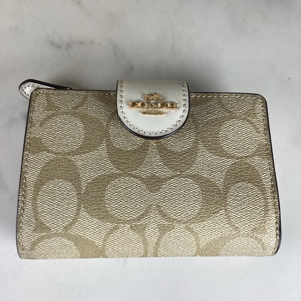 Coach Cammie Chain Bucket Signature‎ Khaki Chalk Shoulder Bag Wallet Set Purse - Picture 8 of 15